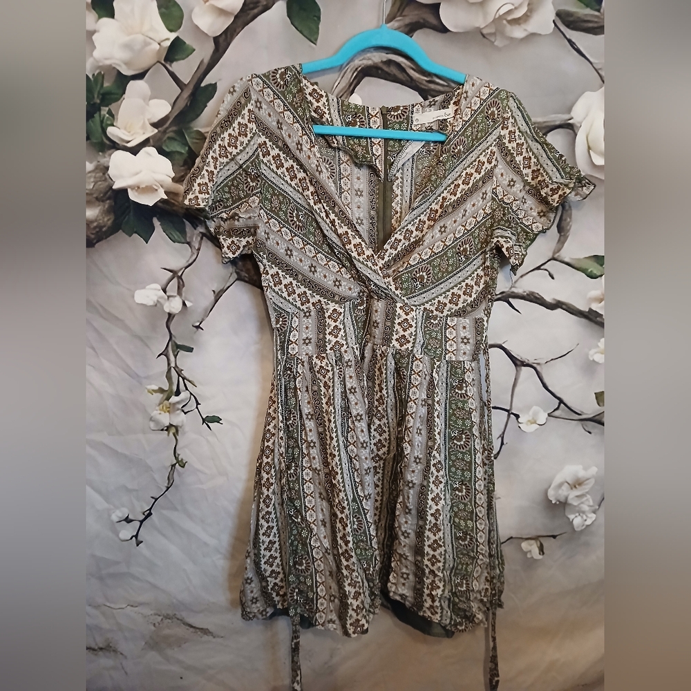 Green and Cream Patterned Women's Top